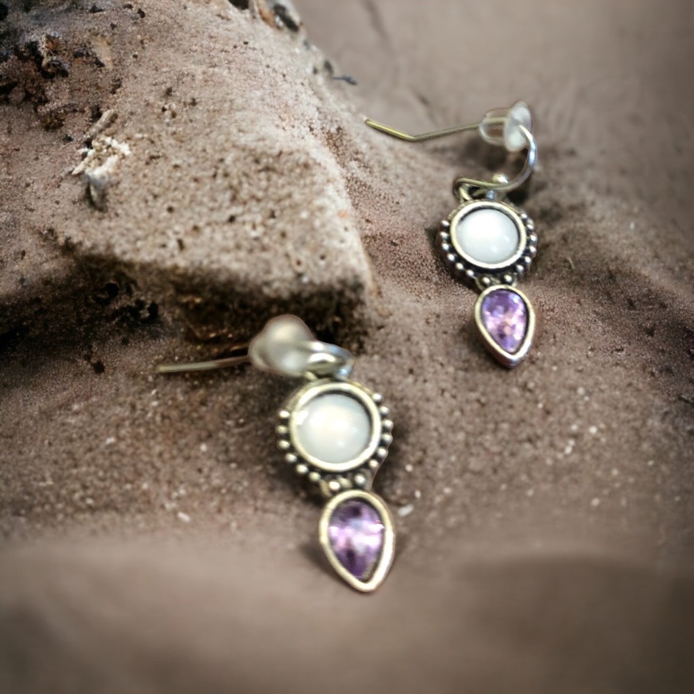Yaomiao Crystal Dangle Circle/Water Drop Earrings White/Purple W - Picture 8 of 9